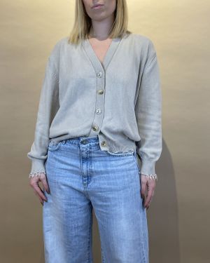 Cardigan con rotture e bottoni gioiello beige ViCOLO