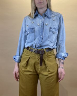 Camicia denim chiaro con cabochon Tensione in