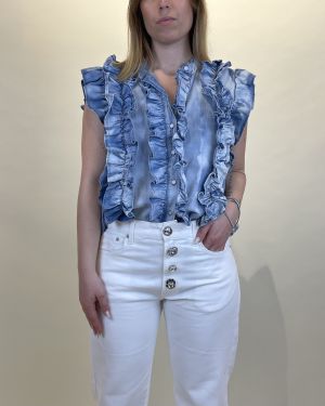 Camicia denim chiaro con rouches Tensione in