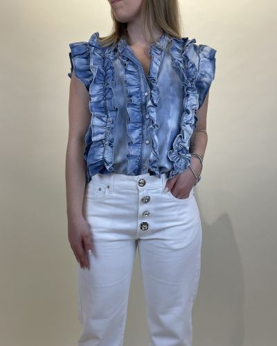 Camicia denim chiaro con rouches Tensione in