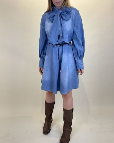 Abito corto chambray di cotone con fiocco Tensione in