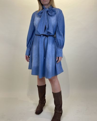 Abito corto chambray di cotone con fiocco Tensione in