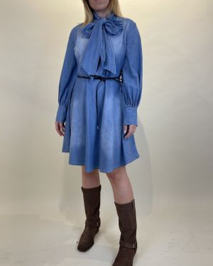 Abito corto chambray di cotone con fiocco Tensione in