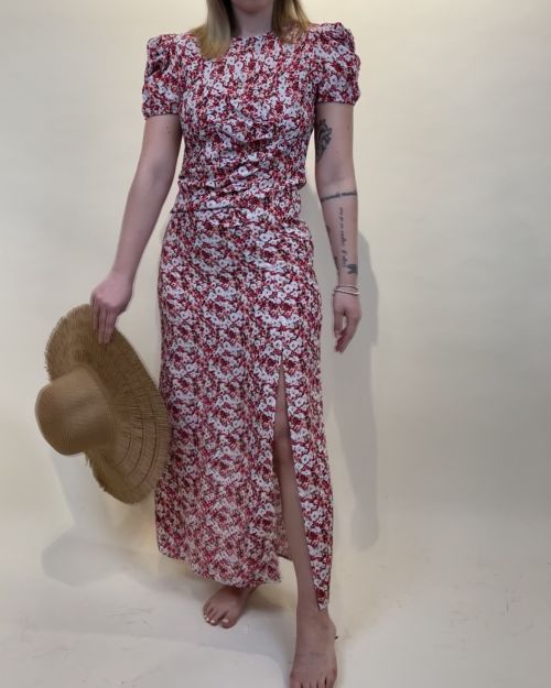 Abito midi a fiori con arriccio ViCOLO