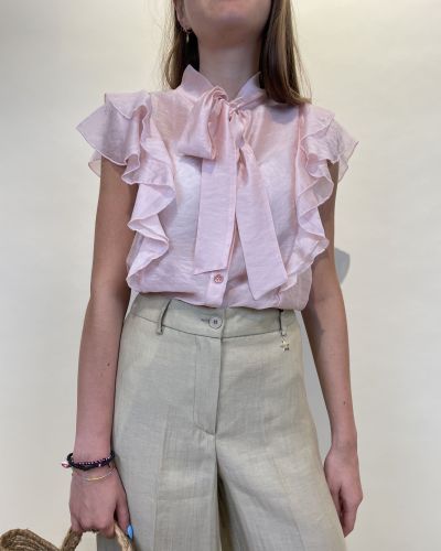 Camicia smanicata con rouches e fiocco ViCOLO