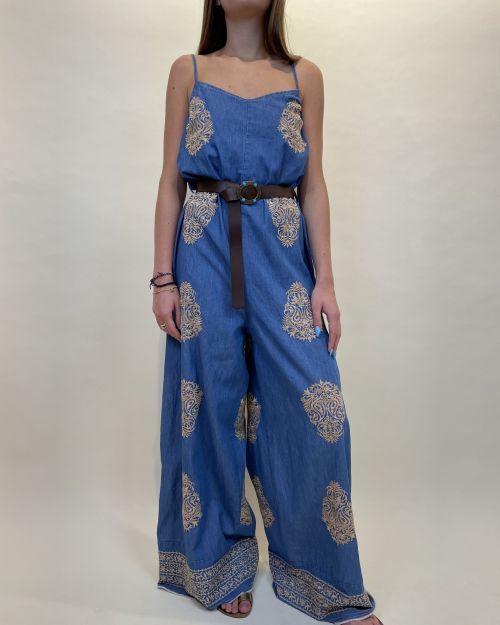 Tuta in cotone chambray con ricami Tensione in
