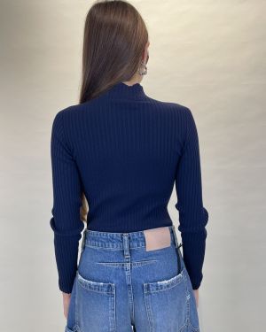 Lupetto a coste in viscosa blu Kontatto