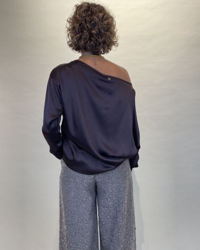 Blusa in raso di viscosa fondente scollo a barca Souvenir