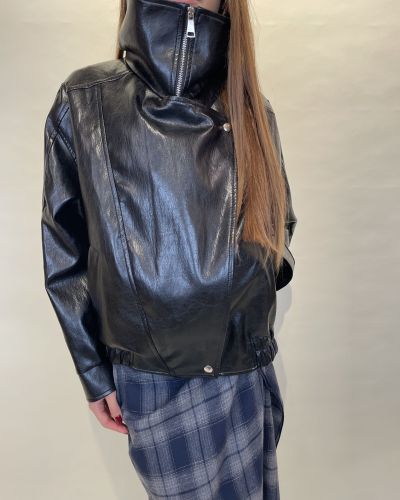 Bomber ecopelle nero con collo alto Tensione in