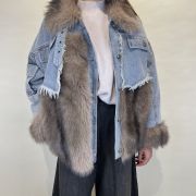 Giacca denim con inserti ecopelliccia e tasche frontali Dixie