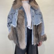 Giacca denim con inserti ecopelliccia e tasche frontali Dixie