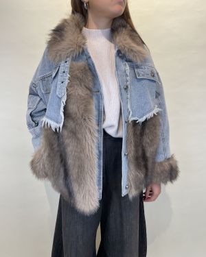 Giacca denim con inserti ecopelliccia e tasche frontali Dixie
