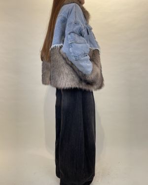 Giacca denim con inserti ecopelliccia e tasche frontali Dixie