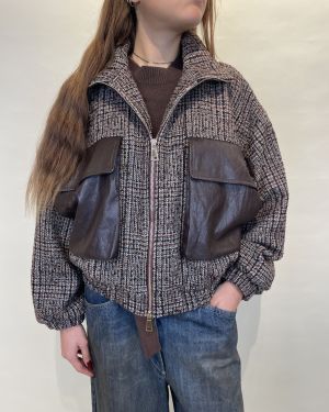 Bomber pied de poule con tasconi ecopelle Tensione in