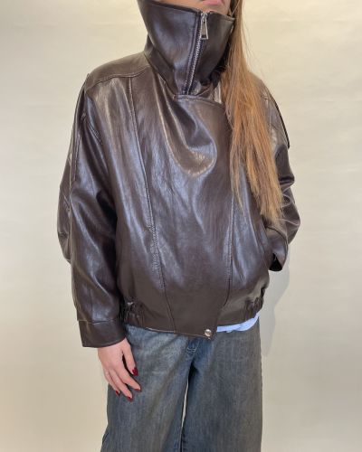 Bomber ecopelle moro con collo alto Tensione in