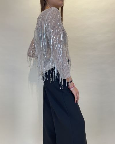 Blusa con cascata di paillettes argento Tensione in