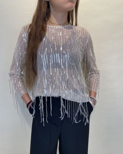 Blusa con cascata di paillettes argento Tensione in