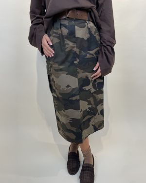 Gonna midi stampa mimetica con cintura Dixie
