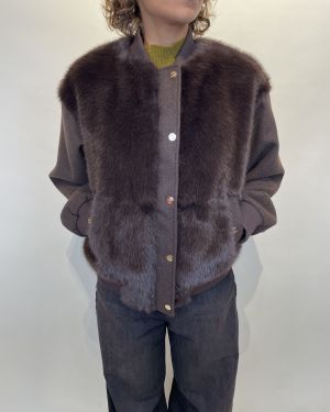Bomber in ecopelliccia con maniche in panno Souvenir