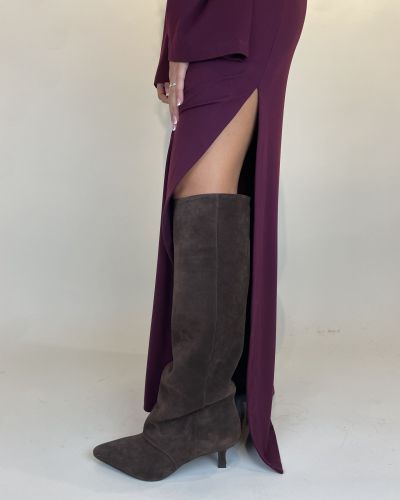Stivale alto con tacco in camoscio moro Divine Follie