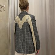 Blazer monopetto check con frange Tensione in