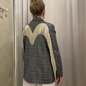Blazer monopetto check con frange Tensione in