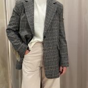Blazer monopetto check con frange Tensione in