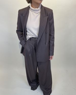Pantalone palazzo con pinces gessato tortora VICOLO