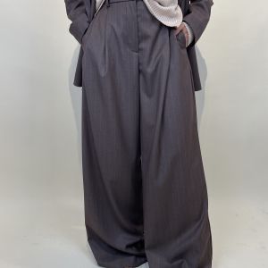 Pantalone palazzo con pinces gessato tortora VICOLO