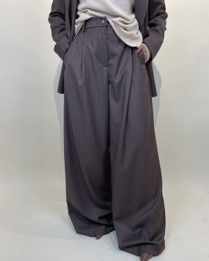 Pantalone palazzo con pinces gessato tortora VICOLO